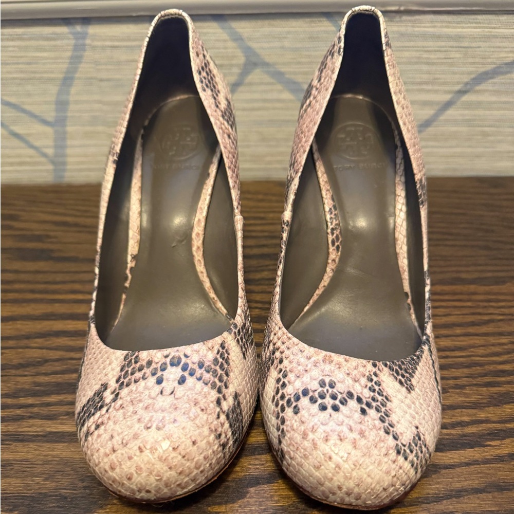 Tory Burch Python Embossed Leather Wedges
